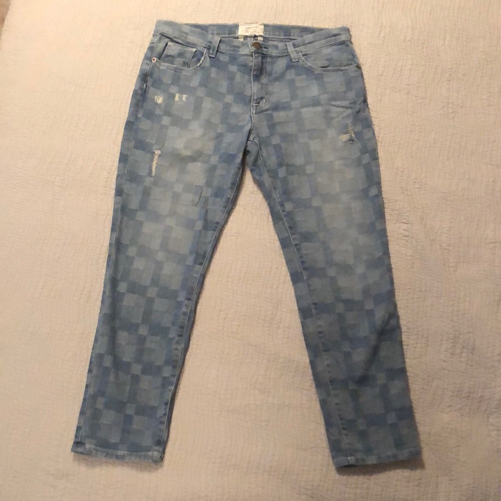 Current/Elliott The Fling slim boyfriend jeans in plaid check weave